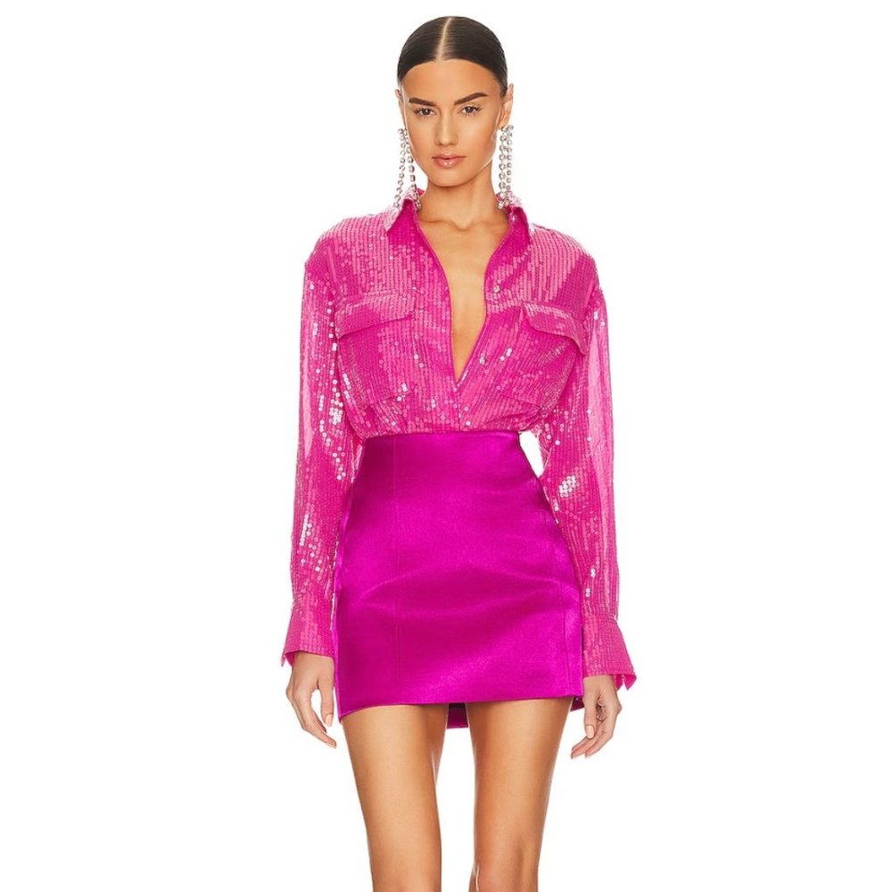 NWT Steve Madden Hot Pink Sequin Shacket – Size XS – Statement Button Down - Picture 3 of 8